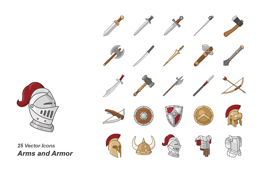 Arms and Armor color vector icons