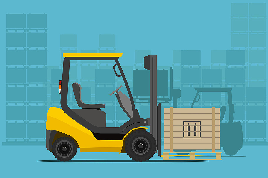 Forklift in the Warehouse in Illustrations - product preview 8