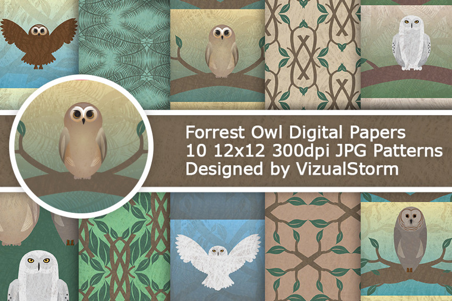 Woodland Owl Digital Paper Patterns