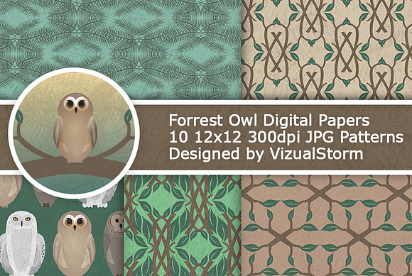 Woodland Owl Digital Paper Patterns in Patterns - product preview 1