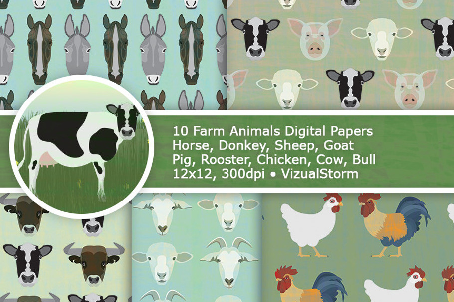 Farm Animal Digital Paper Patterns