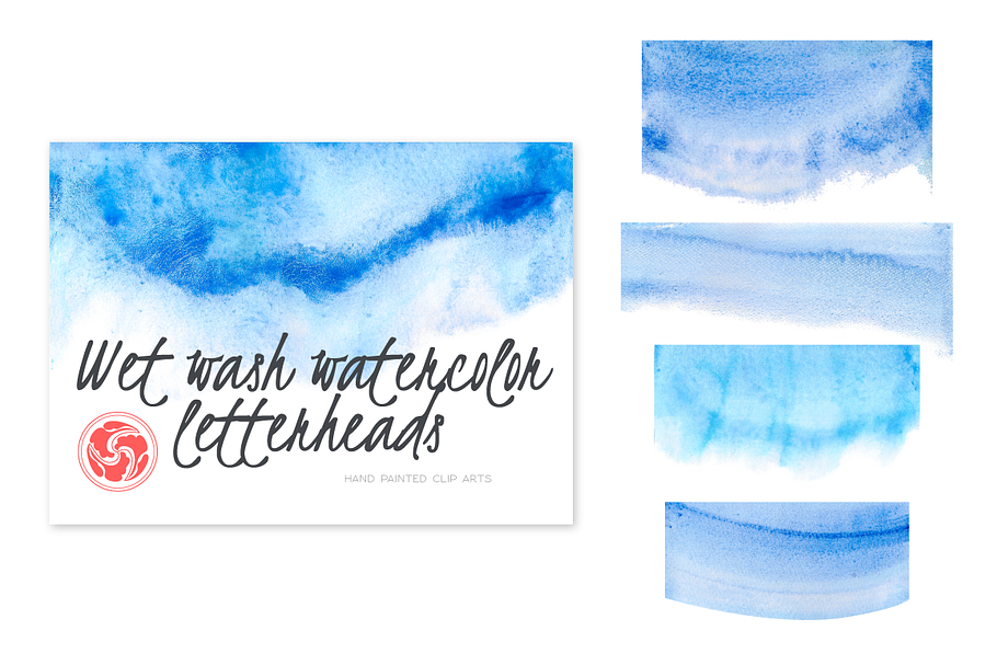 Wet Wash Watercolor Letterheads Blue