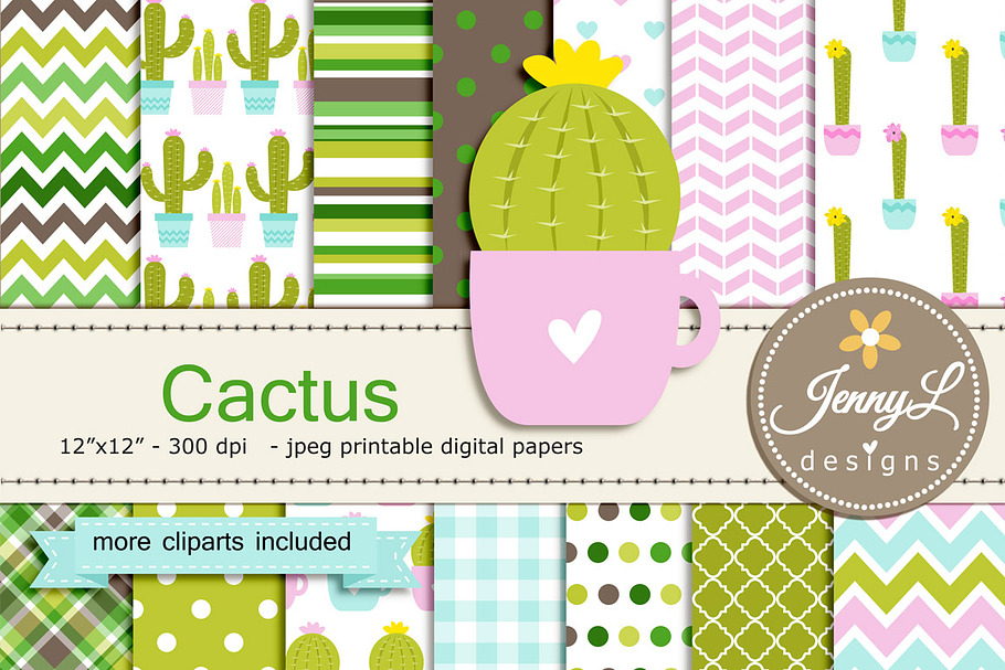 Cactus Digital paper and Clipart