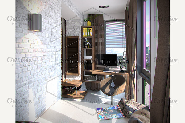 Bedroom balcony ideas, 3d render