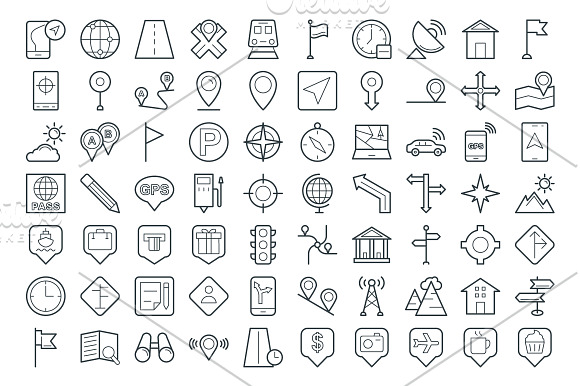 75 Maps and Navigation Vector Icons in Graphics - product preview 1