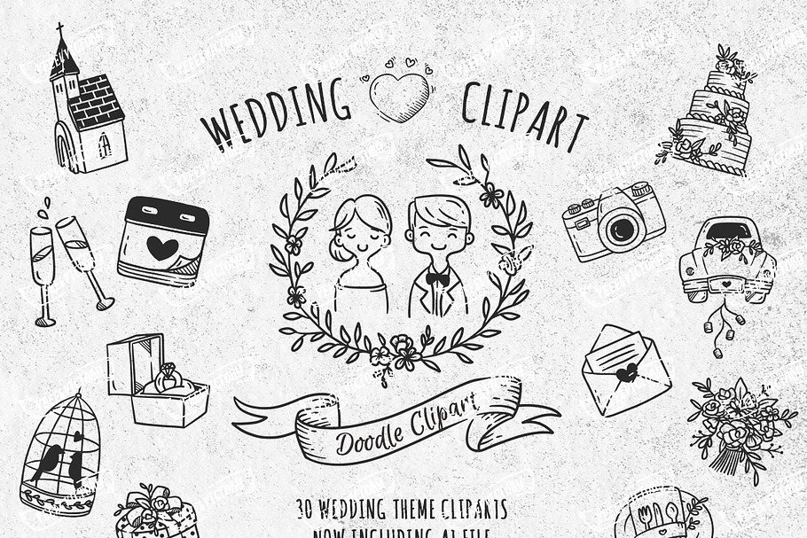 Doodle Wedding Clip Art in Objects - product preview 8