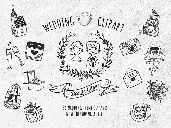 Doodle Wedding Clip Art in Objects - product preview 2