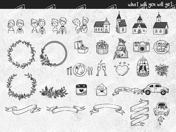 Doodle Wedding Clip Art in Objects - product preview 3