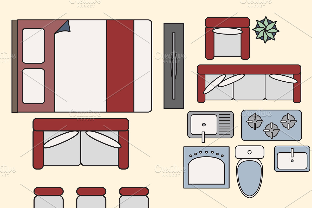 Furniture in top view in Illustrations - product preview 8