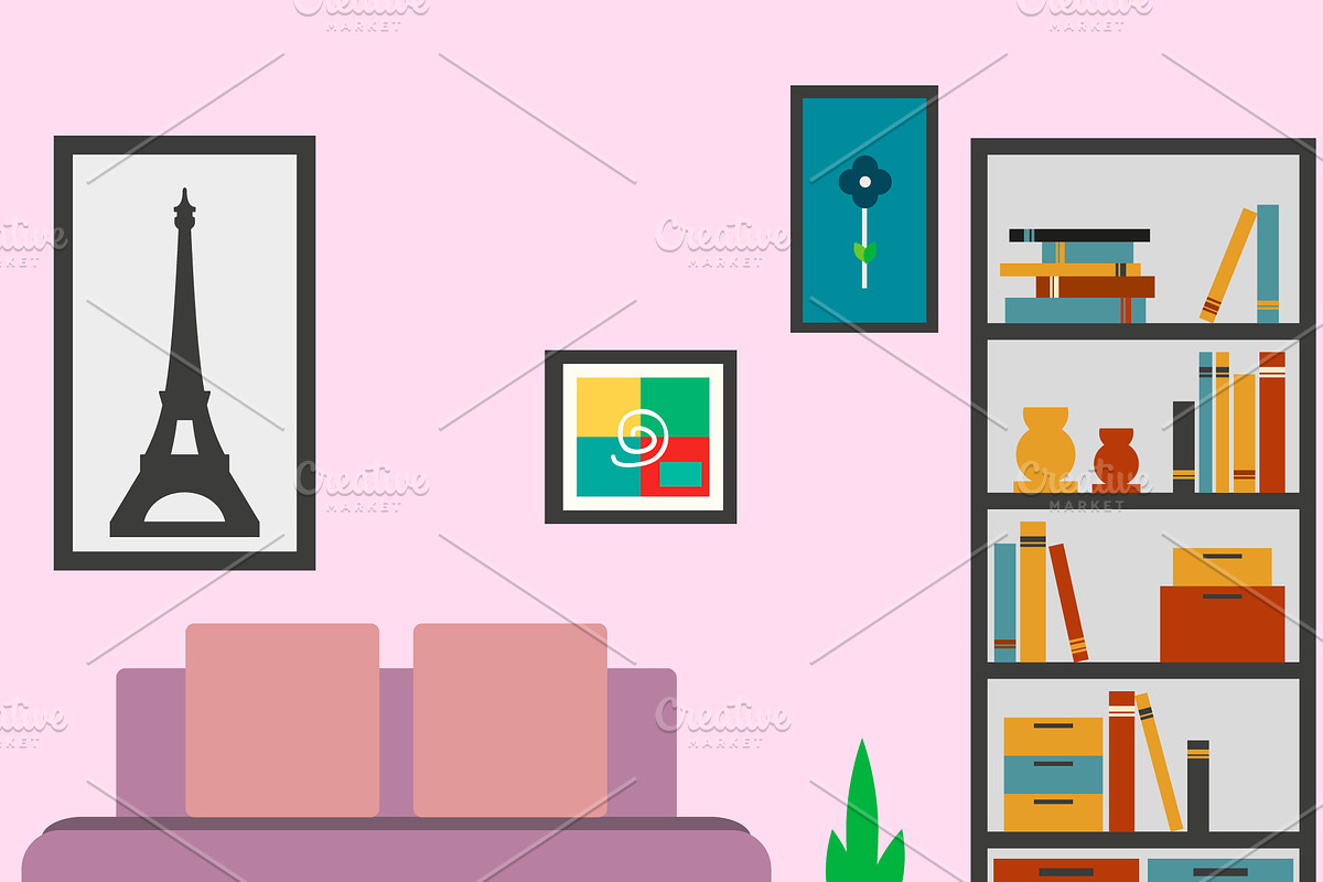 Cute living room in Illustrations - product preview 8