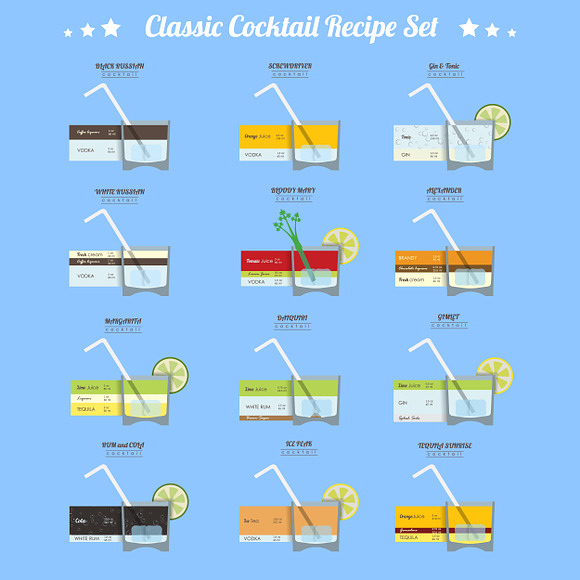 Classic cocktail recipe set in Objects - product preview 1