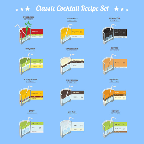 Classic cocktail recipe set in Objects - product preview 1
