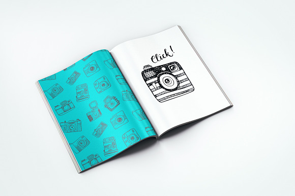 Hand drawn camera set +patterns in Camera Icons - product preview 1