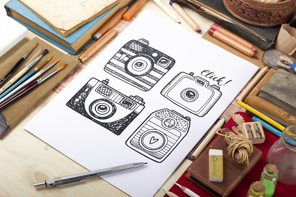 Hand drawn camera set +patterns in Camera Icons - product preview 6