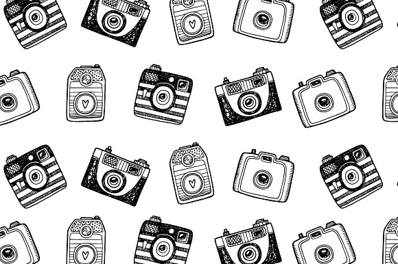 Hand drawn camera set +patterns in Camera Icons - product preview 9