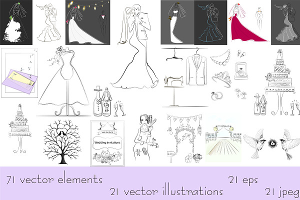Set of vector wedding illustration