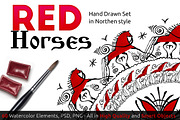 RED Horses handdrawn SET
