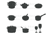 Silhouette kitchenware icon set 2