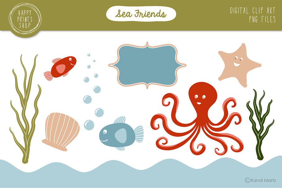 Sea Friends - Ocean Clip Art in Illustrations - product preview 8