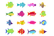 Cute cartoon fish set