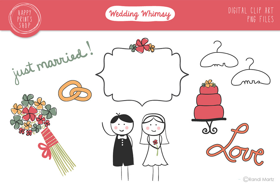 Whimsical Wedding Clip Art in Illustrations - product preview 8