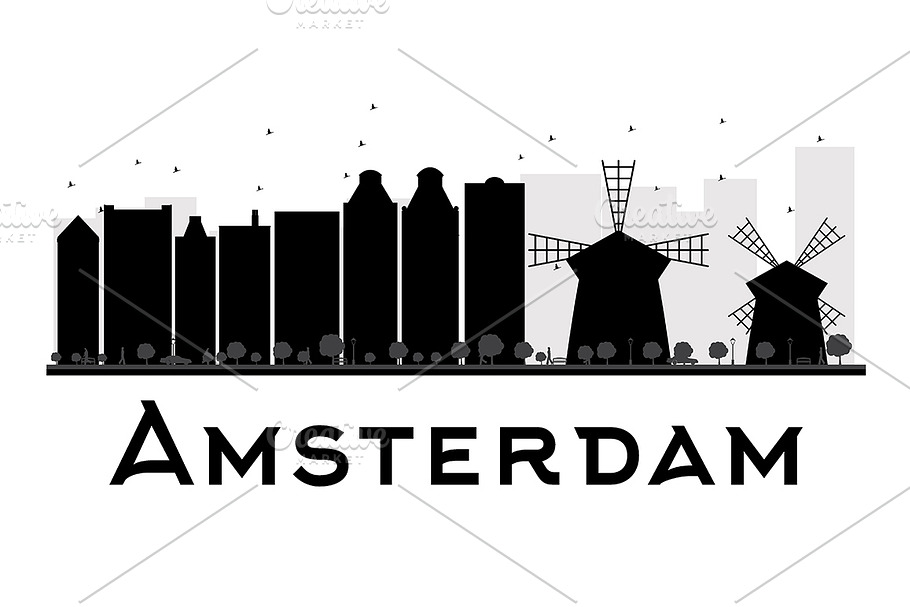 Amsterdam skyline silhouette in Illustrations - product preview 8