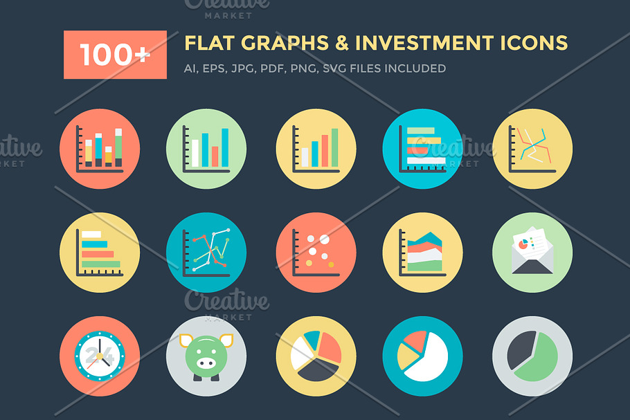 100+ Flat Graphs and Investment Icon in Graphics - product preview 8