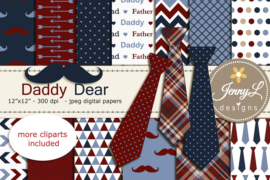 Father's Day Mustache Digital Paper