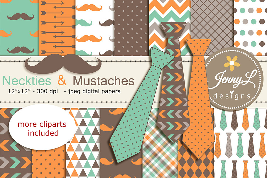 Neckties and Mustaches Digital Paper