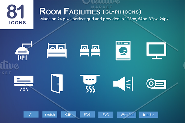 81 Room Facilities Glyph Icons