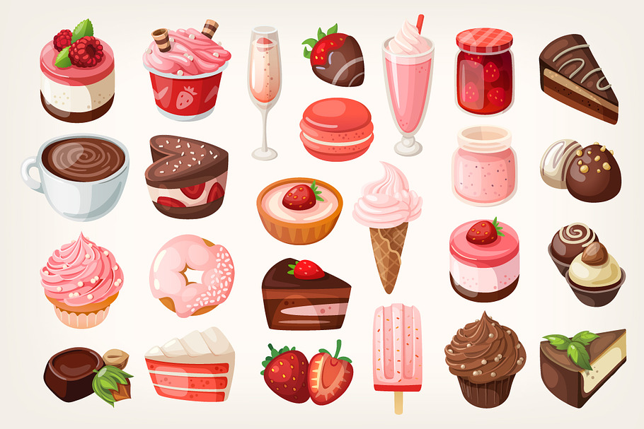 Chocolate and strawberry desserts