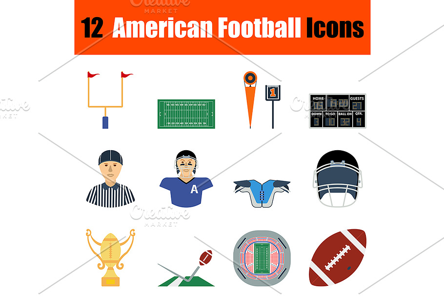 12 American football icons in Football Icons - product preview 8