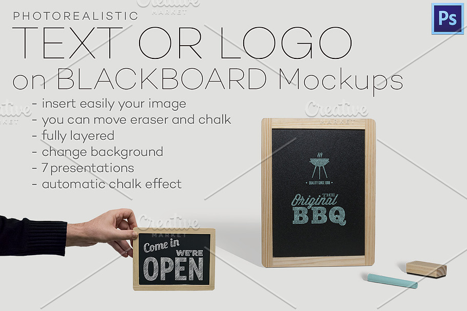 Text or logo on blackboard mockups