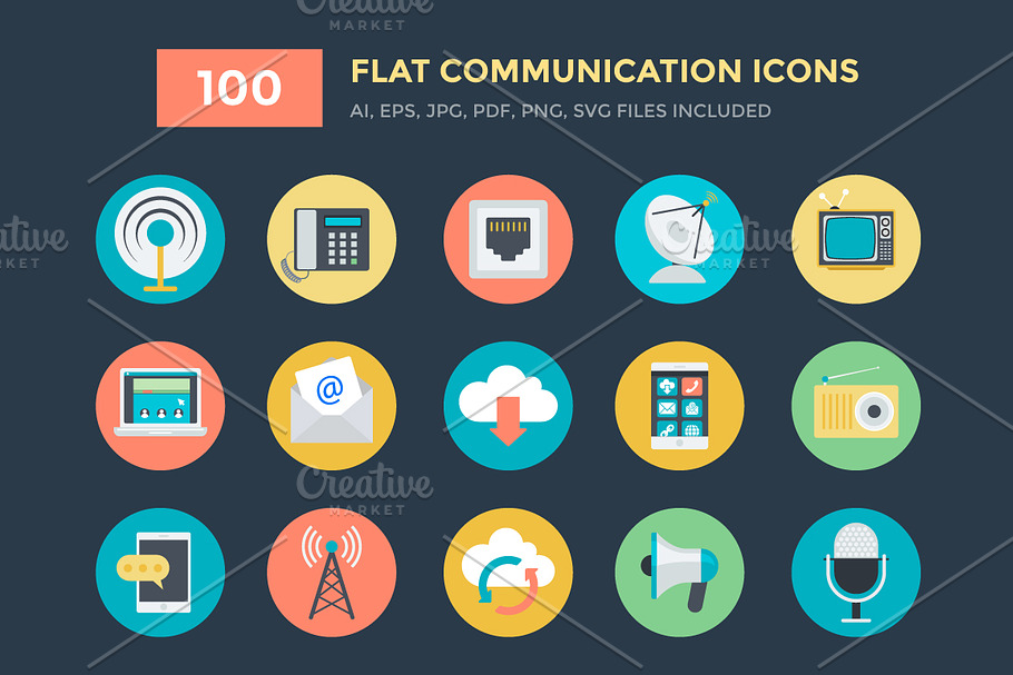 100 Flat Communication Vector Icons
