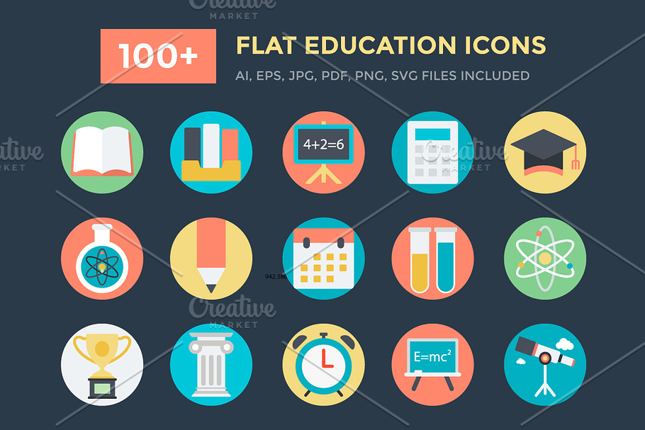 100+ Flat Education Vector Icons