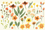 Watercolor Flower in orange set 1 