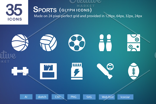 35 Sports Glyph Icons