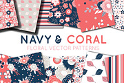 Navy and Coral Vector Digital Paper