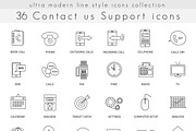 36 Contact us outline line icons set