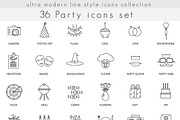 36 Party modern line icons set.