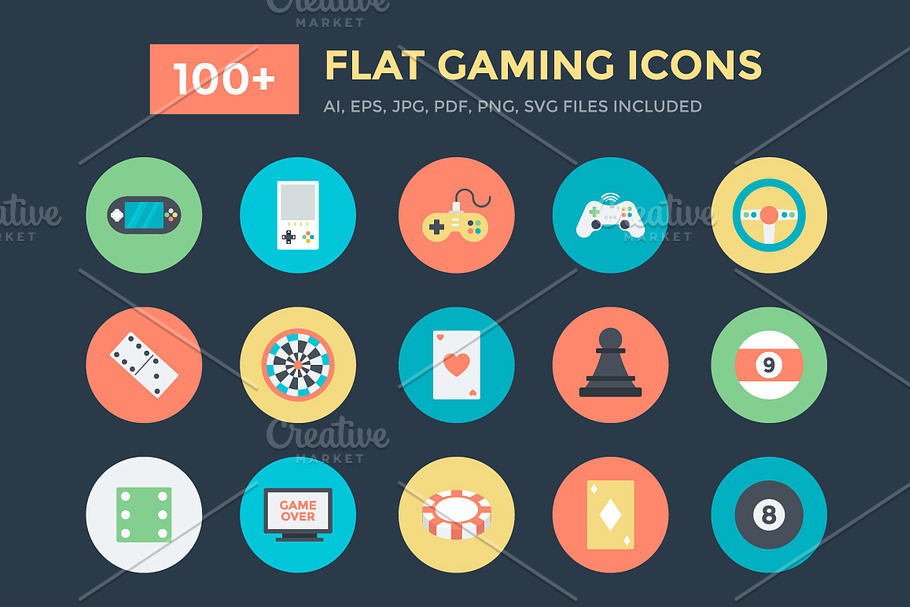 100+ Flat Gaming Vector Icons 