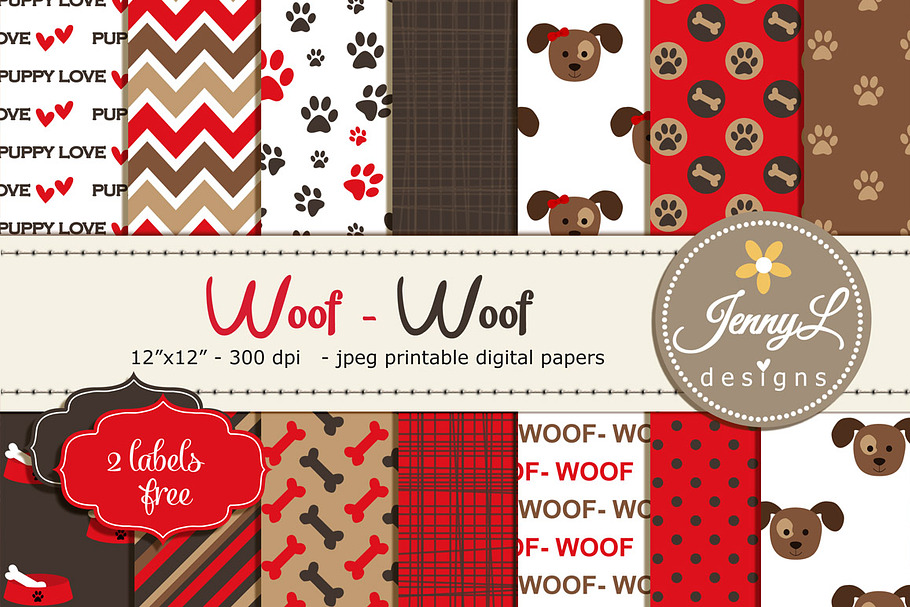 Dog Puppy Digital Papers 
