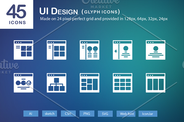 45 UI Design Glyph Icons