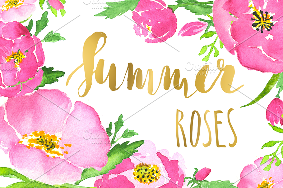 Pink roses watercolor clip art in Illustrations - product preview 8