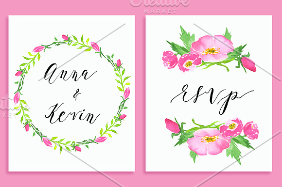 Pink roses watercolor clip art in Illustrations - product preview 1