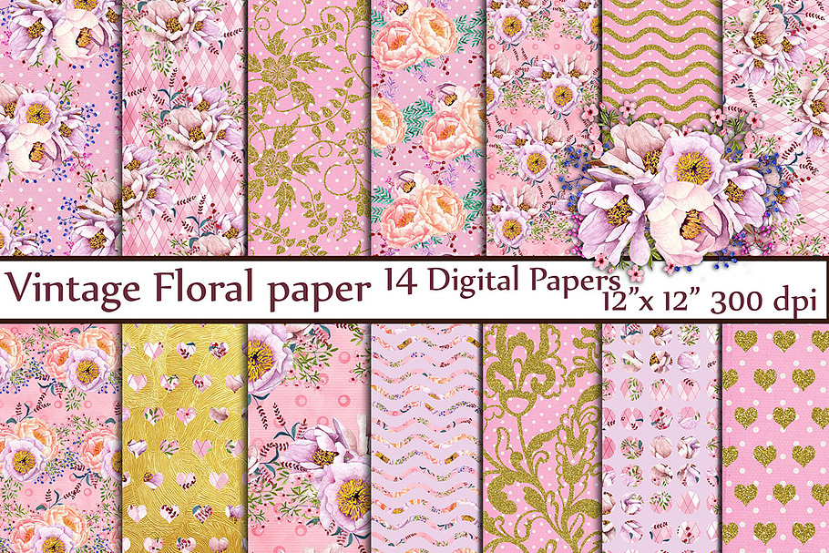 Floral digital paper pack
