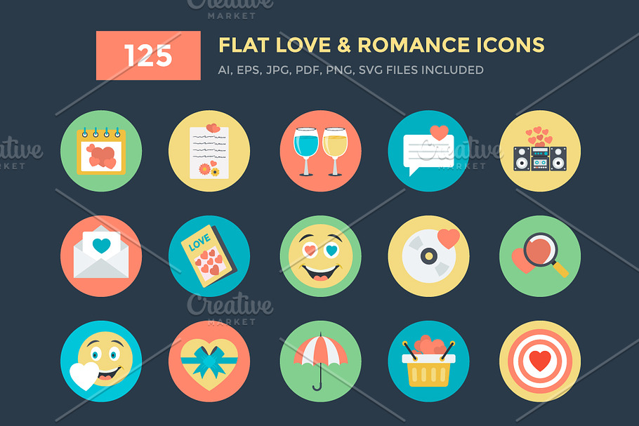 125 Love and Romance Vector Icons 