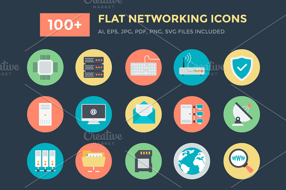 100+ Flat Networking Vector Icons 