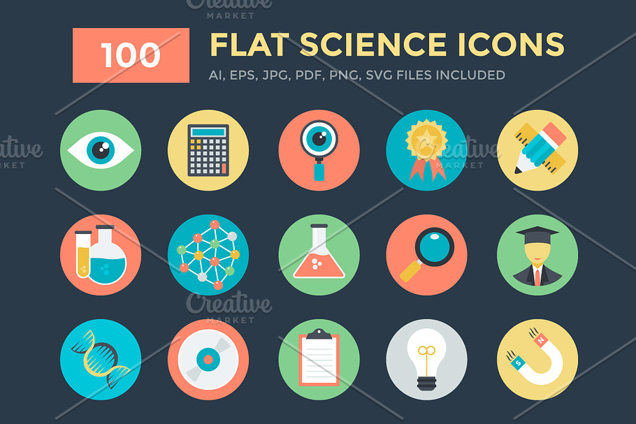 100 Flat Science Icons 