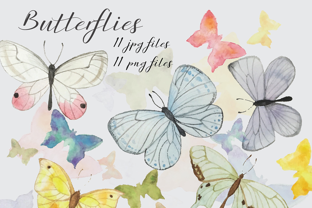 Watercolor Butterflies in Illustrations - product preview 8